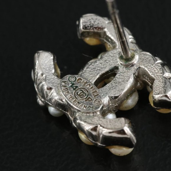 Chanel CC Logo Faux Pearl Stud Earrings - Picture 8 of 16